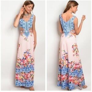 Pink / Blue Floral Maxi Dress